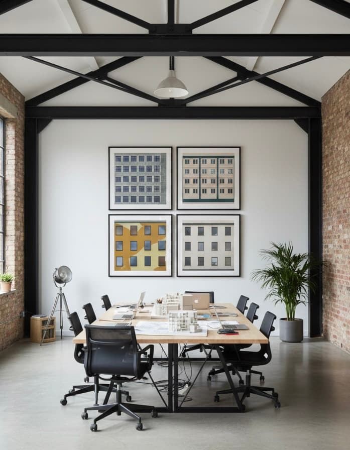 Abstract shapes come together to enhance your studio wall.