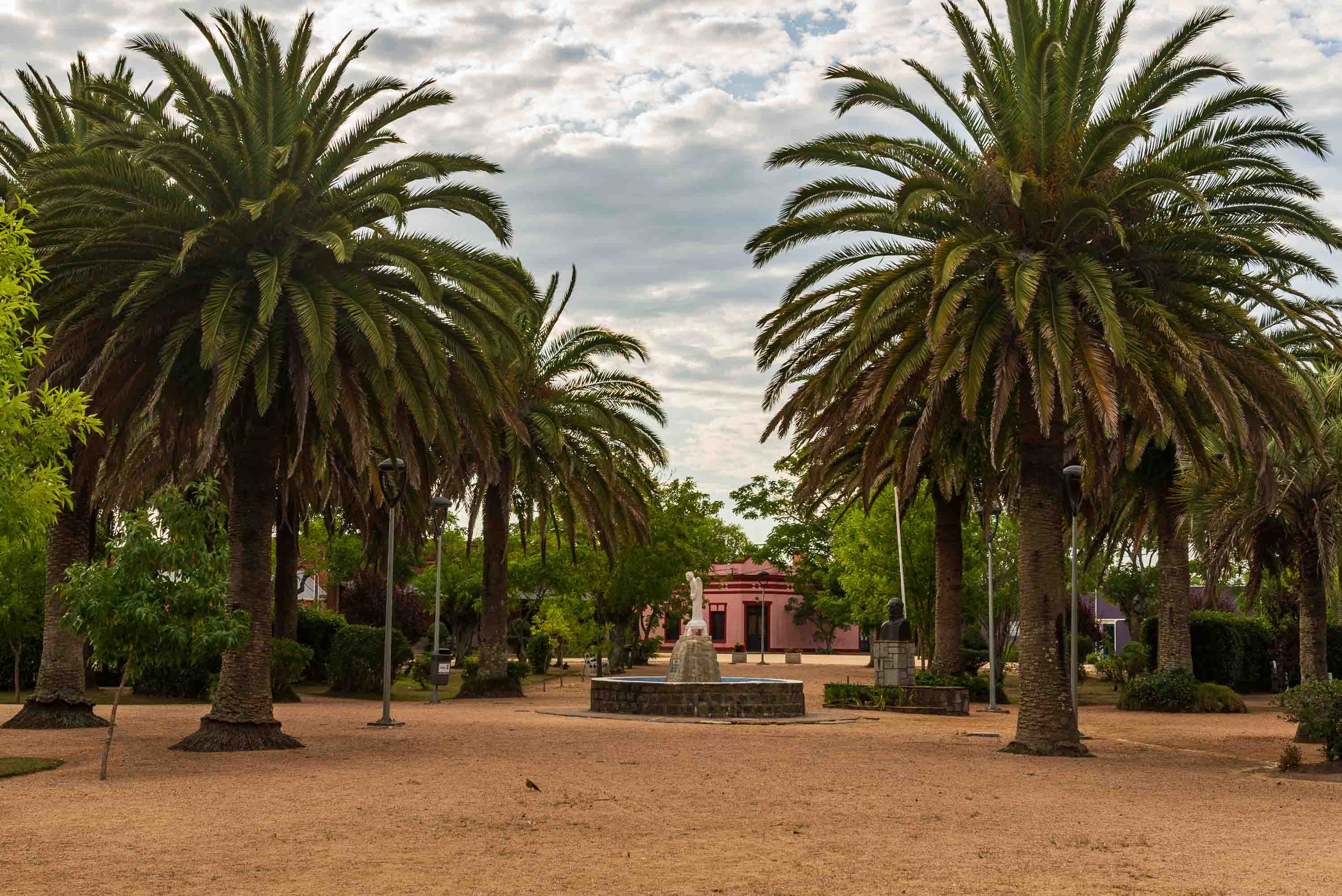La plaza de Garzón, con sus palmeras centenarias y la fuente central.