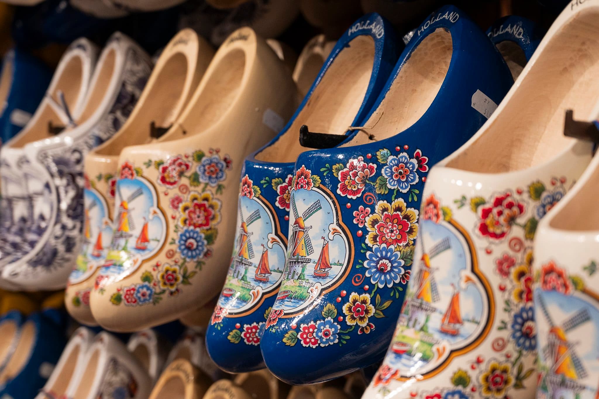 Dutch clogs hand-painted with windmills and flowers